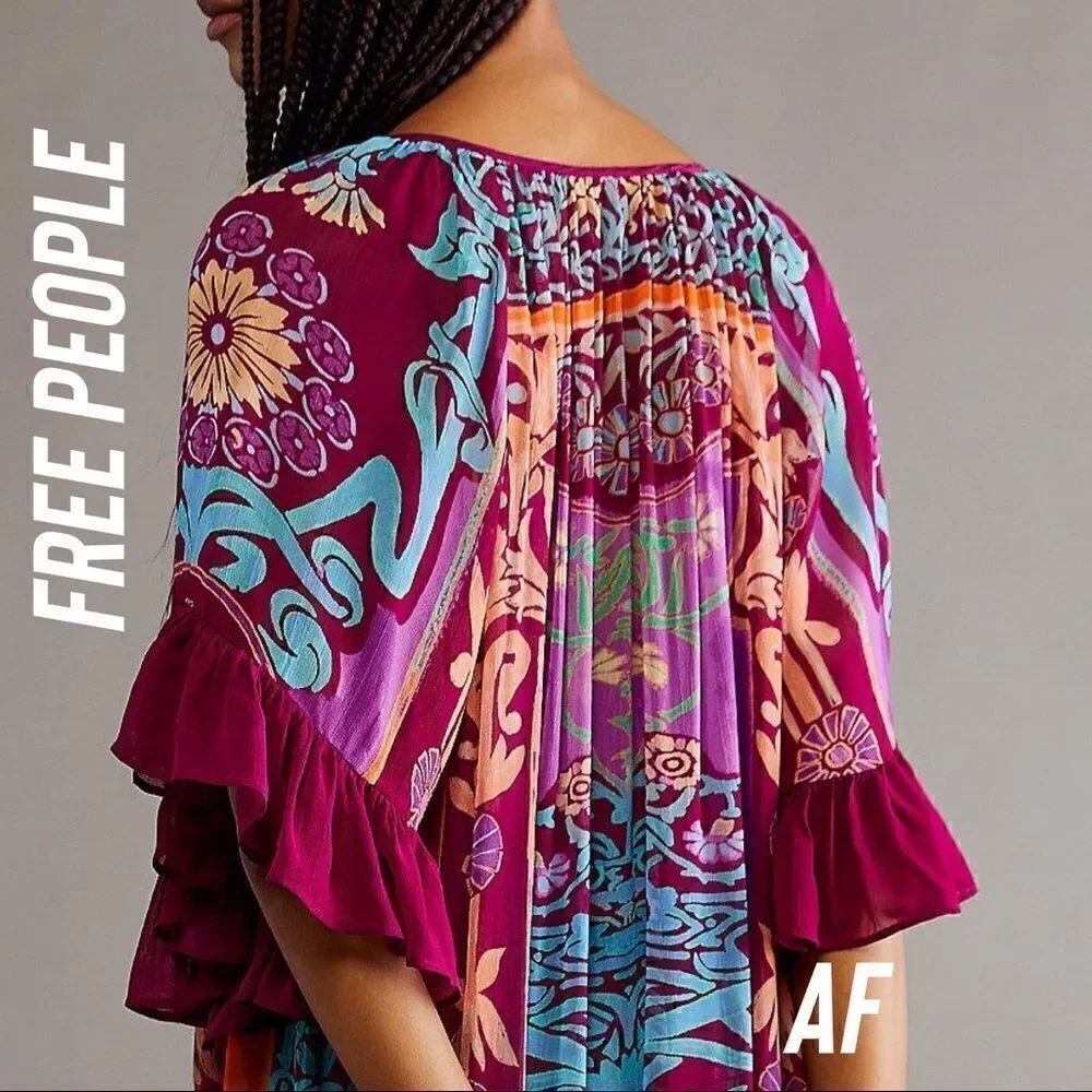 FREE PEOPLE BACK TO BARCELONA KAFTAN MAXI DRESS VIOLET COMBO NWT - Picture 4 of 6